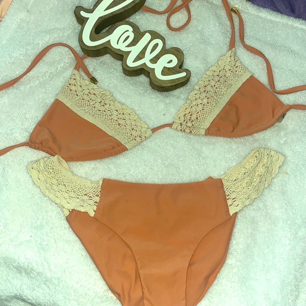 Beach Bunny Orange and Cream Bikini Set